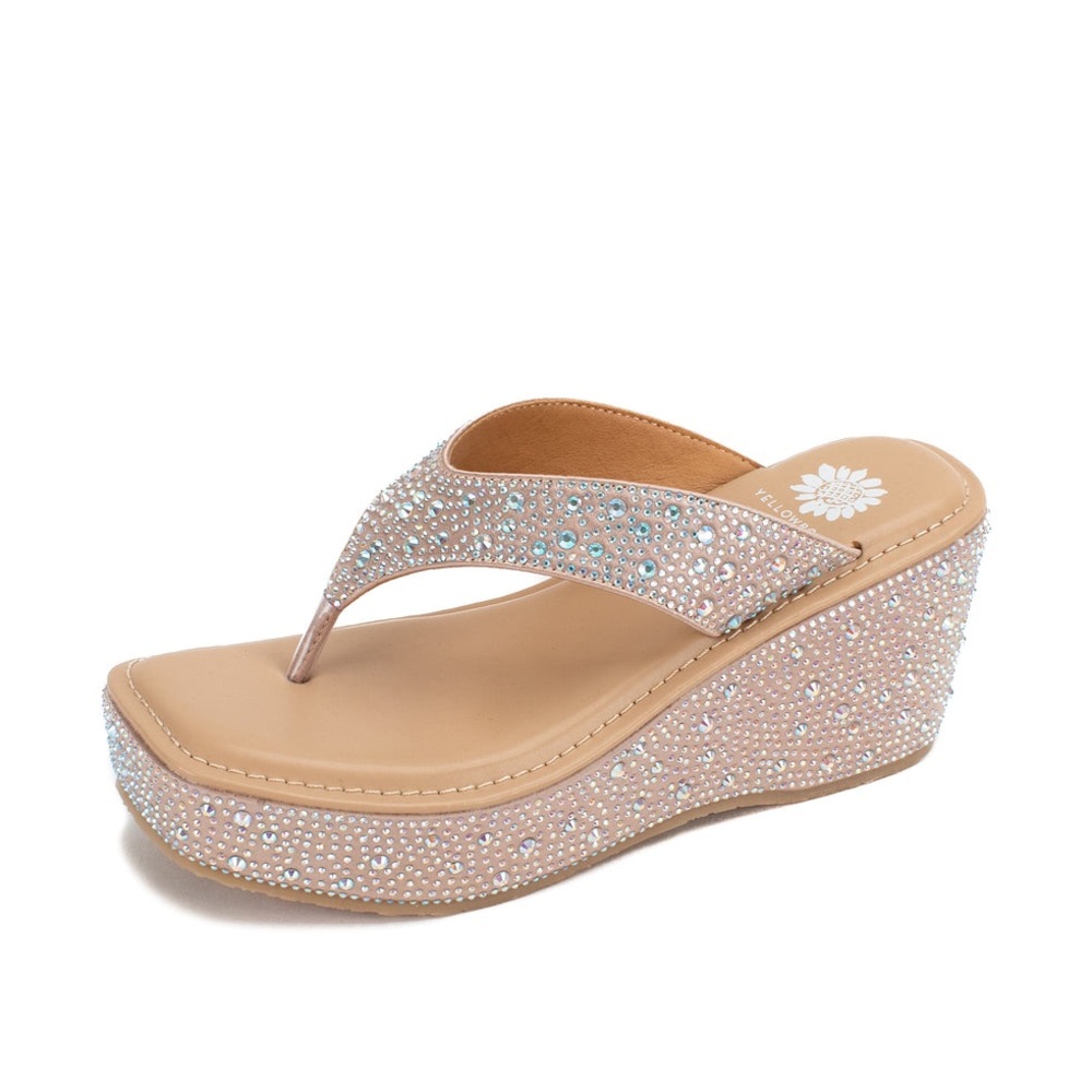 Yellow box Telvi Rhinestone Wedge color Nude medium width